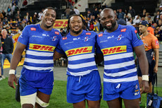 Keke Morabe, Joseph Dweba and Sti Sithole celebrate winning the match 19/10/2024