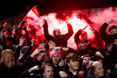 Derry fans celebrate after Will Patching scores their team’s second goal 18/10/2024