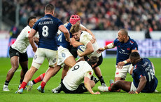 Jordie Barrett is tackled by Louis Bielle Biarrey 16/11/2024