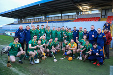 Ireland Hurling-Shinty Team celebrate after the match 26/10/2024