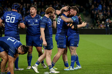 Stephen Smyth celebrates with Andrew Porter after winning a penalty try 26/10/2024