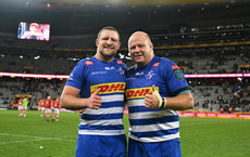 Andre-Hugo Venter and Brok Harris celebrate winning the match 19/10/2024