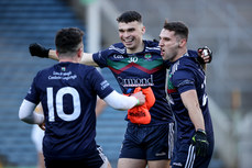 Daragh McCahey, Ciarán McCormack and Ciaran Connolly celebrate at the final whistle 20/10/2024 