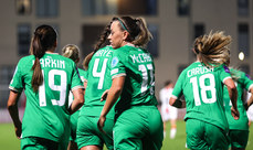 Katie McCabe celebrates scoring her side’s first goal from a penalty with Abbie Larkin 25/10/2024