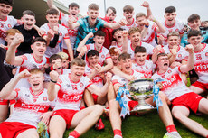 Derry celebrate winning with the Tom Markham Cup 7/7/2024