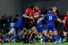 Hugo Keenan is tackled by Reinhard Nothnagel and Ruben Schoeman 26/10/2024