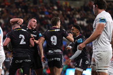 Sam Parry celebrates scoring a try with teammates 18/10/2024