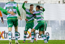 Dylan Watts celebrates scoring a goal with Daniel Madroiu and Aaron McEneff 18/10/2024