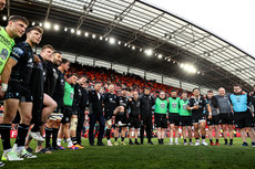 A view of the Glasgow Warriors team huddle after the game 15/6/2024
