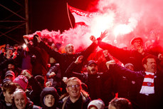 Derry fans celebrate after Will Patching scores their team’s second goal 18/10/2024