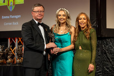 2024 PwC Camogie Soaring Stars Winner, Emma Flanagan with Brian Molloy and Marie Coady 15/11/2024