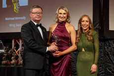 2024 PwC Camogie Soaring Stars Winner, Mairead Kennedy with Brian Molloy and Marie Coady 15/11/2024