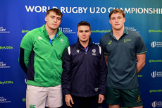 Brian Gleeson, Morné Ferreira and Toby Macpherson during the coin toss 9/7/2024