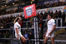 Jacob Stockdale celebrates scoring a try with Werner Kok 18/10/2024