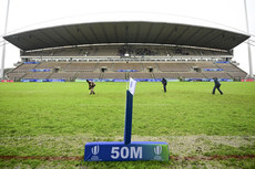 Ground staff work to prepare the pitch 9/7/2024