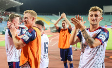 Eoin Doyle and Sam Curtis celebrate winning 4/8/2022