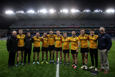 The Ulster team celebrate after the game with Jarlath Burns 19/10/2024