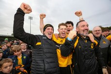 St. Eunan’s players and management team members celebrate at the end of the game 13/10/2024