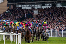 A general view of The Irish Grand National as the runners and riders round the bend after the stand 10/4/2023