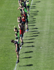 Mayo players warm up before the game 30/5/2021