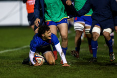 Leo Drouet celebrates after scoring a try 10/3/2023