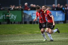 Michael Duffy celebrates his goal with Adam O’Reilly 15/5/2023