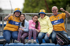 The Taylor family from Lissycasey in Clare cheer on their county in Cusack Park 20/5/2023