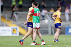 Cillian Brennan shakes hands with Eoghan McLaughlin after the game 13/6/2021