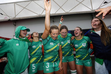 Ireland players celebrate victory and qualification for the 2024 Paris Olympic Games 14/5/2023