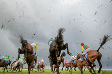 A general view of the first fence in the Boylesports Irish Grand National 10/4/2023
