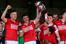 Ben Cunningham and Michael Mullins celebrate with the Munster U20 trophy 15/5/2023 