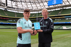 Dan Sheehan is presented with the award by head coach Leo Cullen 24/5/2023 