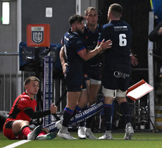 Duhan van der Merwe celebrates after scoring a try with Ali Price and Luke Crosbie 19/10/2024