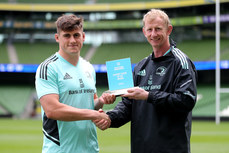 Dan Sheehan is presented with the award by head coach Leo Cullen 24/5/2023 