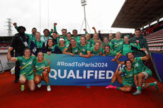 Ireland players celebrate victory and qualification for the 2024 Paris Olympic Games 14/5/2023