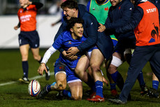 Leo Drouet celebrates after scoring a try with teammates 10/3/2023