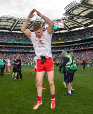 Cathal McShane preforms the “Ronaldo” celebration after the game 11/9/2021
