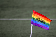 A view of a pride corner flag at Oriel Park ahead of the game 19/5/2023 
