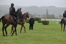 Gordon Elliott watches his horses on the gallops this morning 13/3/2023