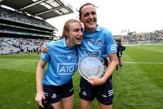 Hannah Tyrrell celebrates after the game with Lauren Magee 14/8/2021