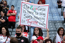 A view of a sign held by Tyrone fans after the game 11/9/2021