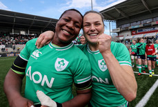 Linda Djougang and Beibhinn Parsons celebrate after the game 27/4/2024
