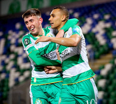 Graham Burke celebrates scoring the fourth goal with Darragh Burns 24/10/2024