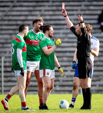 Padraig O’Hara receives a red card from referee Anthony Nolan 23/2/2020