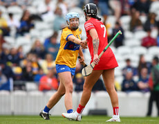 Caoimhe Cahill and Ashling Thompson at the end of the game 28/4/2024