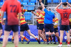 Temple Carrig celebrate after scoring the winning try in the last minute 7/2/2024