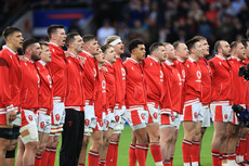 The Wales team stand for the national anthems 10/2/2024