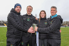 Mark Gennery, Jack Peters, Miriam Campion and Donach O'Donnell celebrate winning with the r. Harty Cup 3/2/2024