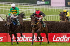 Sam Ewing on Pinkerton holds off Aidan Kelly on Saint Roi to win The Frontline Security Handicap Steeplechase 2/5/2024