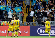 Kazakhstan celebrate after scoring to make it 1-0 10/9/2023